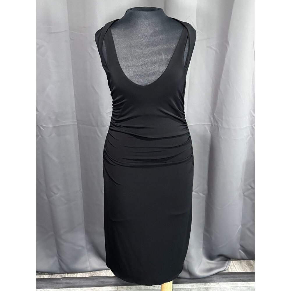 Moda International Black Sleeveless Ruched Midi Dress With Tie Back Detail S